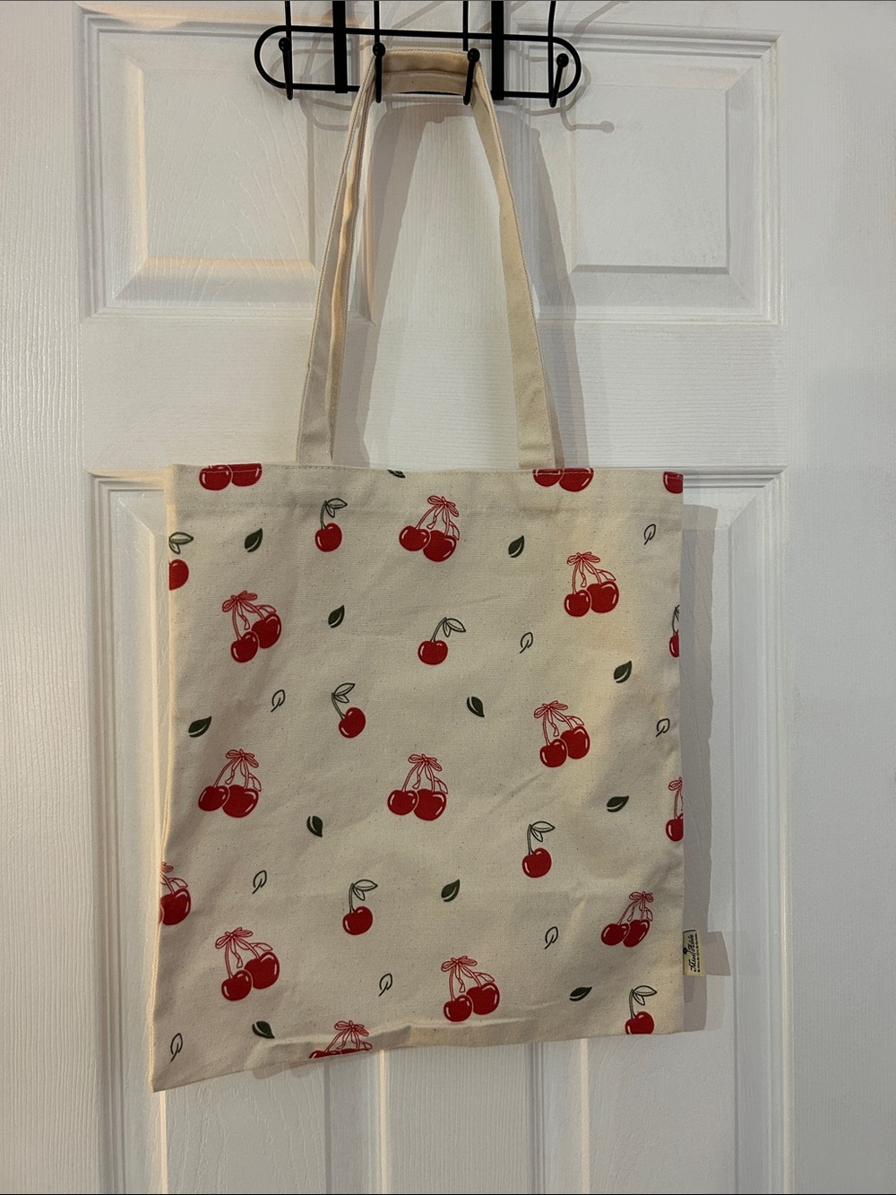 NEW- MISS ADOLA- Canvas Cherry Print Tote Bag - Cream/Red